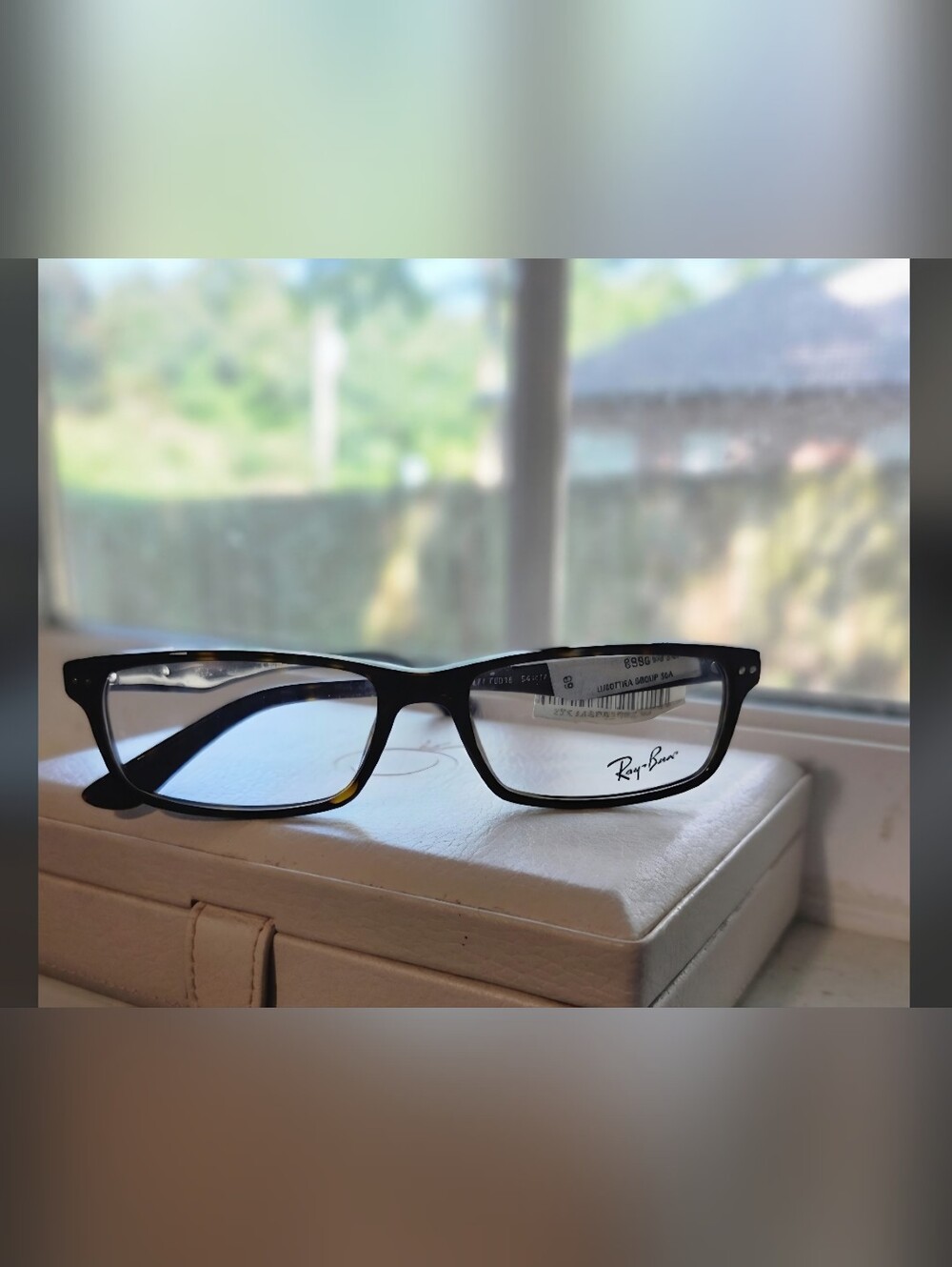 Ray-Ban Black Rectangular Men's Glasses with Subtle Brown Toning